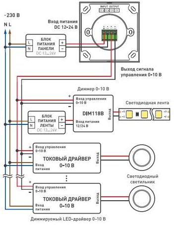 Схема подключения с диммером 0-10В