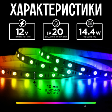 Светодиодная лента KS-5050-12v-14,4-60-RGB-IP20, LEDRUS
