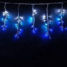 Гирлянда Бахрома с Эффектом Бегущий Огонь 1,75 x 0,4 м Бело-Синяя 24В, 320 LED, Провод Прозрачный Силикон, IP65