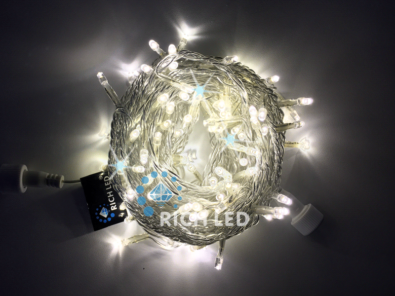 

Светодиодная гирлянда 100 LED, IP54, для улицы и помещения, провод белый, Свечение: мерцание, RL-S10CF-220V-W/WW, RL-S10CF-220V-W/WW