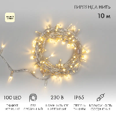 Гирлянда Нить 10м, с эффектом мерцания,прозрачный ПВХ, 230В, цвет Тёплый белый