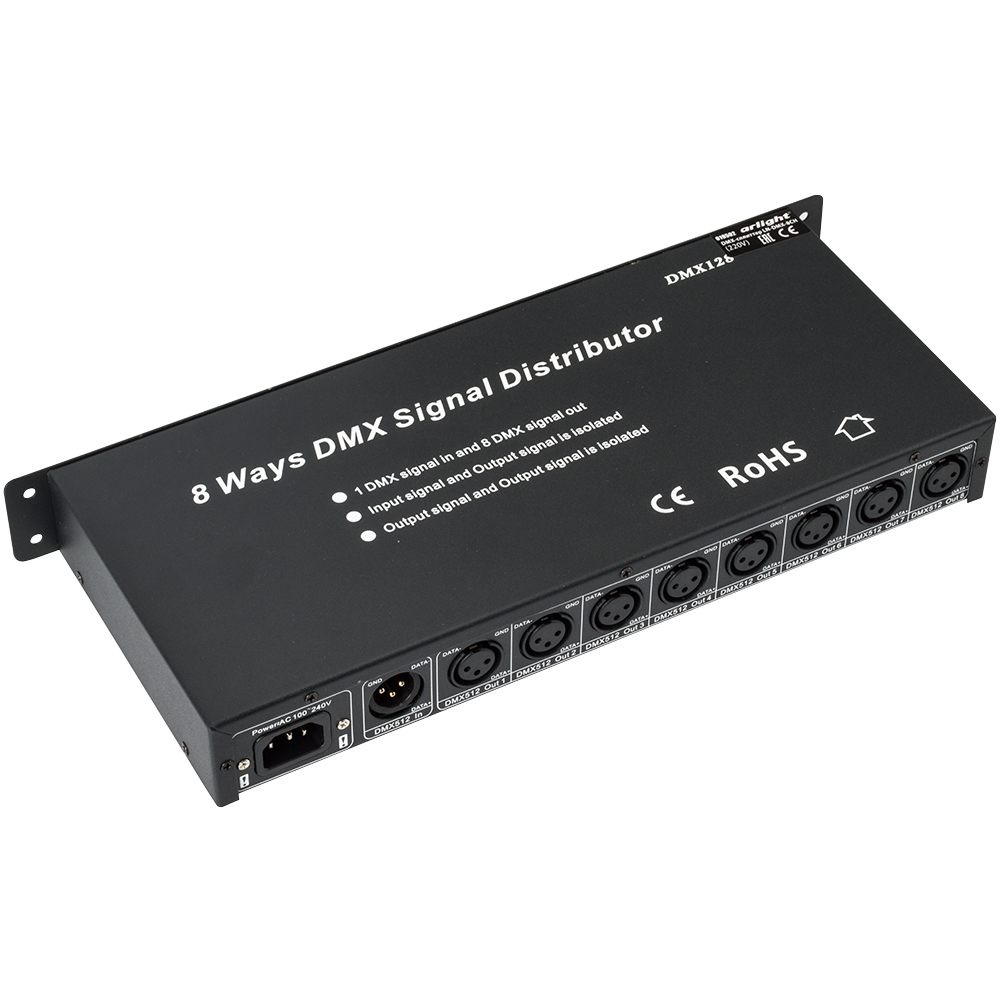 Контроллер-распределитель LN-DMX-8CH (230V) (Arlight, IP20 Металл, 1 год) контроллер hx 806sb 2048 pix 12 24v sd card wifi arlight