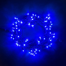 Гирлянда Нить 10м Синяя 24В, 72 LED, Провод Черный Каучук, IP54