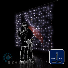 Светодиодная занавеса 300 LED, 16 Ватт, IP54, для улицы и помещения, провод черный, Свечение: постоянное, RL-CS2*1.5-B/W