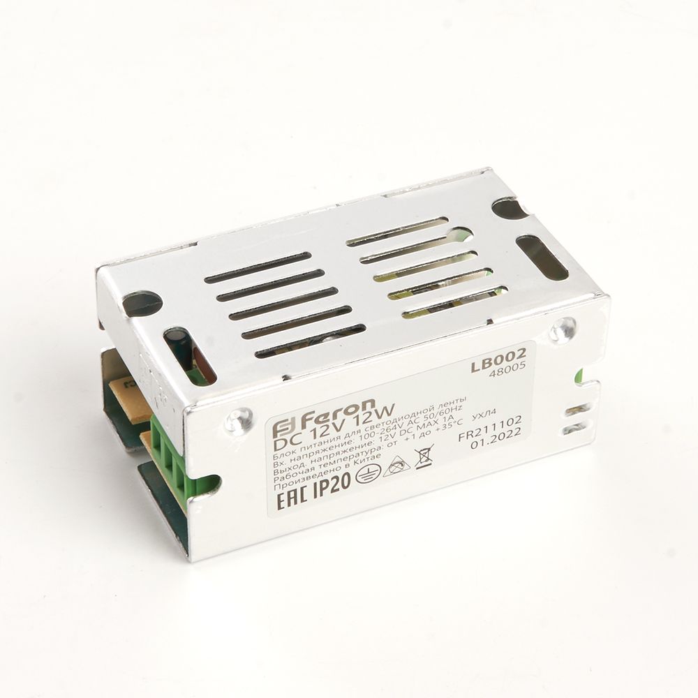Трансформатор электронный для светодиодной ленты 12W 12V (драйвер), LB002 FERON трансформатор электронный для трековых светильников 100w 48v драйвер lb048