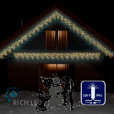 Светодиодная бахрома Rich LED, 3*0.5 м, влагозащитный колпачок IP65, мерцающая, тепло белая, прозрачный провод, RL-i3*0.5F-CT/WW