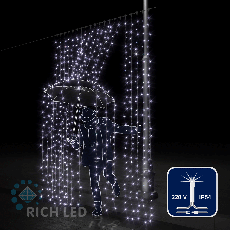Светодиодная занавеса 600 LED, 52 Ватт, IP54, для улицы и помещения, провод Прозрачный, Свечение: мерцание, RL-C2*3F-T/W