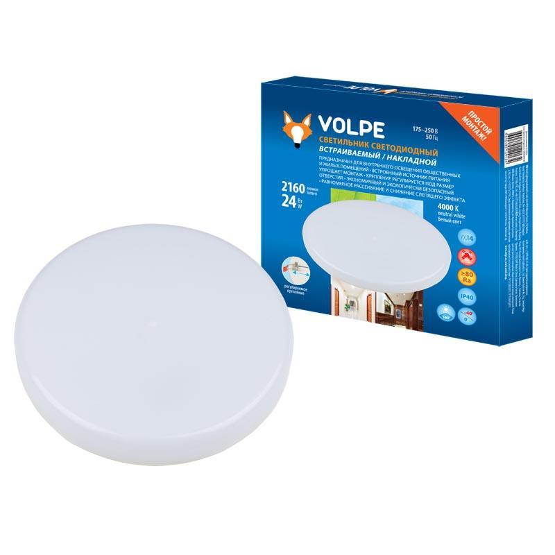 Встраиваемый светодиодный светильник Volpe ULM-Q250 24W/4000K White UL-00006757 коннектор прямой внутренний volpe ubx q123 r11 white 1 polybag ul 00007380