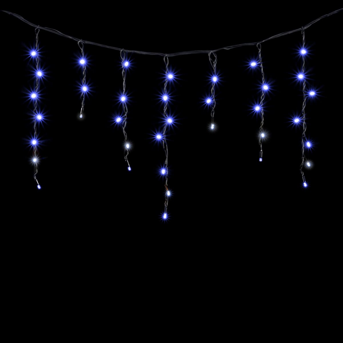 Гирлянда Бахрома 3,1 x 0,5 м Синяя с Мерцанием Белого Диода 220В, 120 LED, Провод Черный Каучук, IP65