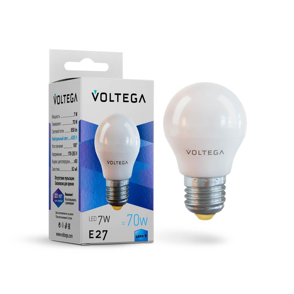 Купить Лампа светодиодная Voltega E27 7W 4000К матовая VG2-G45E27cold7W 7053
