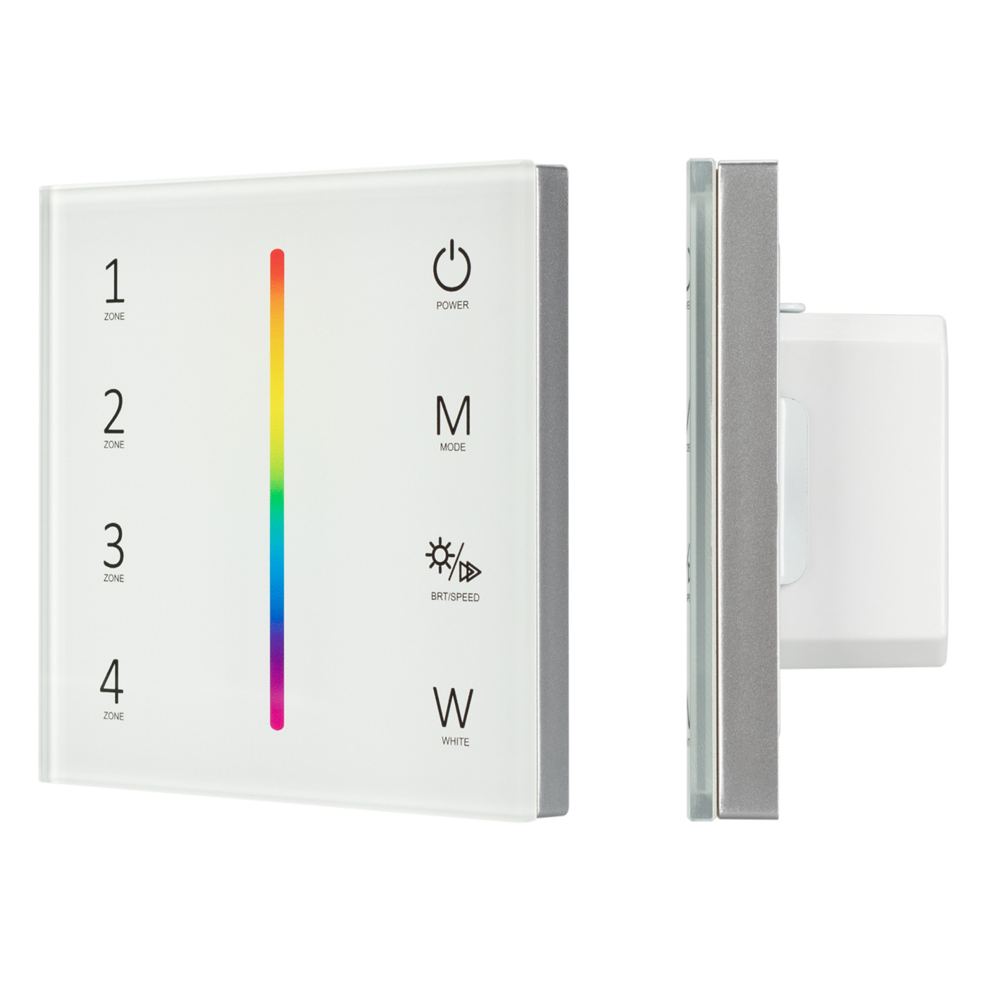Панель Sens SMART-P45-RGBW White (230V, 4 зоны, 2.4G) (Arlight, IP20 Пластик, 5 лет) дверь для бани и сауны стеклянная зебра размер коробки 180х70 см 4 мм