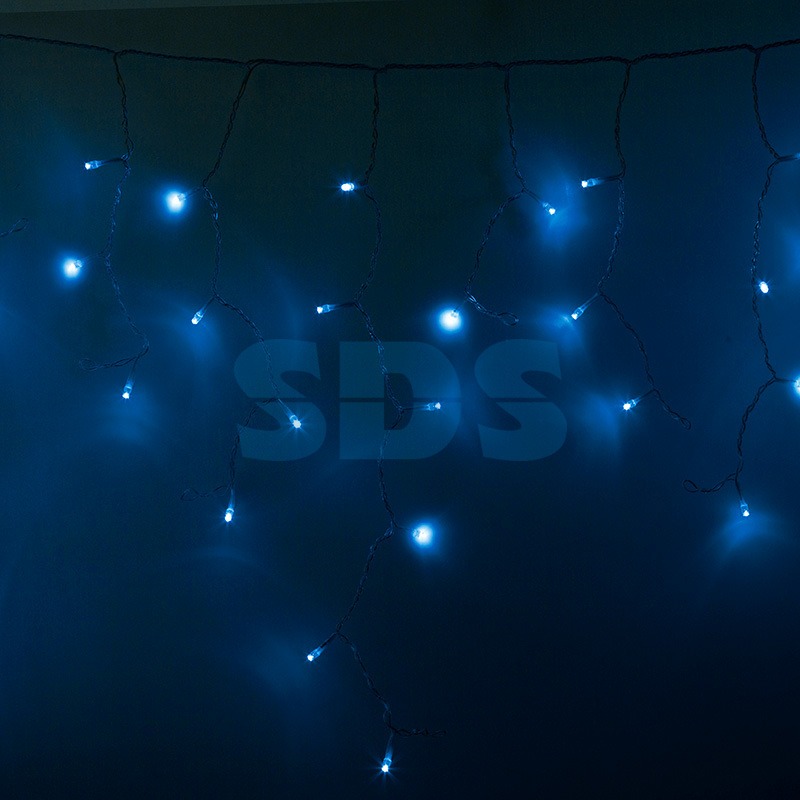 Гирлянда Айсикл (бахрома) светодиодный, 4,8 х 0,6 м, Прозрачный провод, 230 В, диоды синие,  176 LED NEON-NIGHT