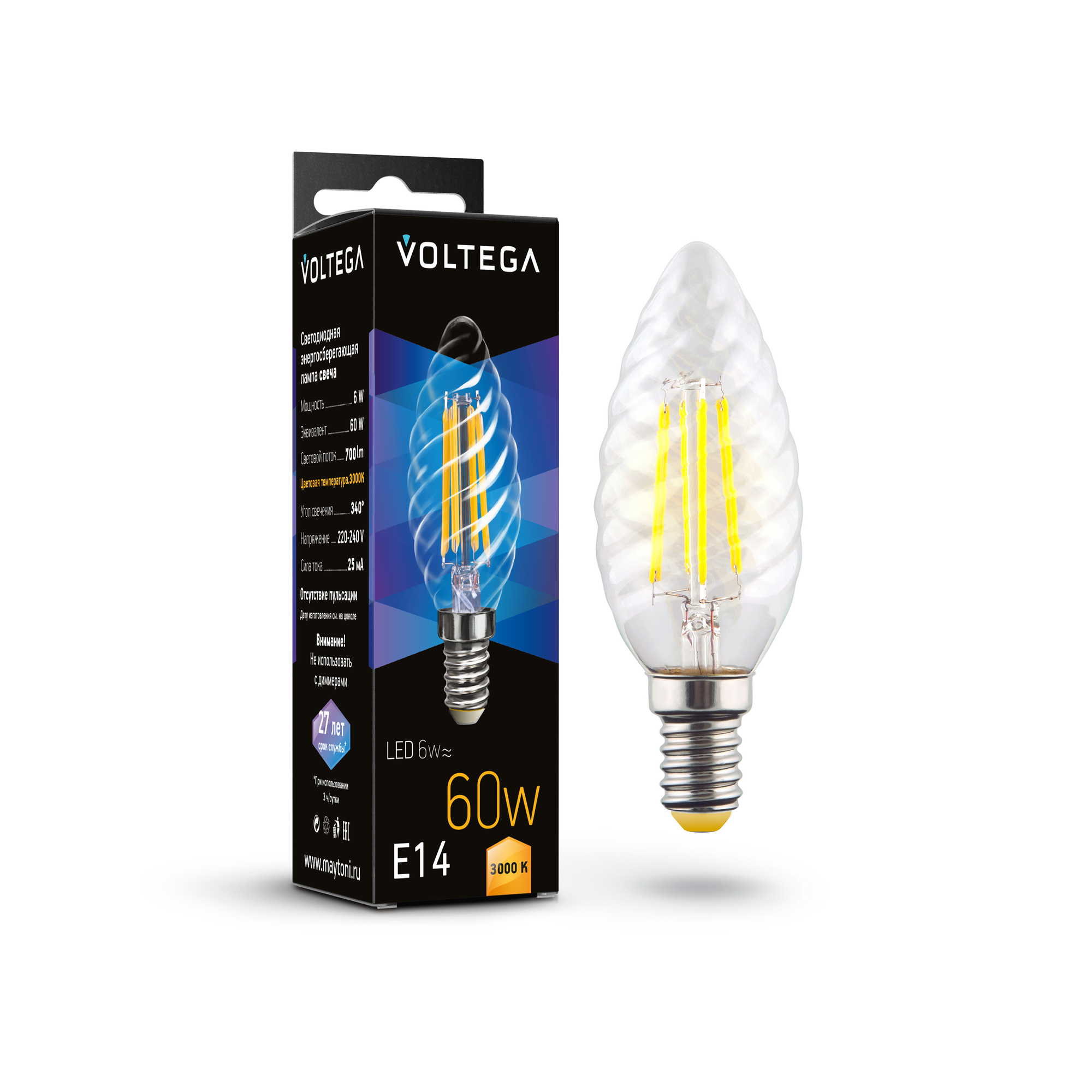 Светодиодная лампа Crystal Candle corn 6W 3000K E14 340 925₽