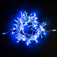 Гирлянда Нить 10м Синяя с Мерцанием Белого Диода 24В, 100 LED, Провод Прозрачный ПВХ, IP54