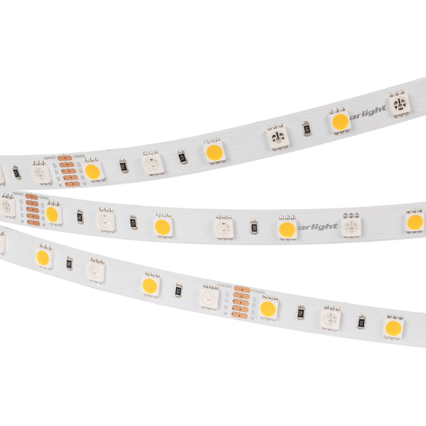 Светодиодная лента RT-B60-10mm 24V RGBW-Day (14.4 W/m, IP20, 5060, 5m) (Arlight, Открытый), 018326(2) светодиодная лента rtw 2 5000se 12v yellow 2x 5060 300 led lux arlight 14 4 вт м ip65