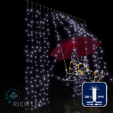 Светодиодный занавес (дождь) Rich LED 2*2 м, влагозащитный колпачок, мерцающий, белый, белый провод, RL-C2*2F-CW/W