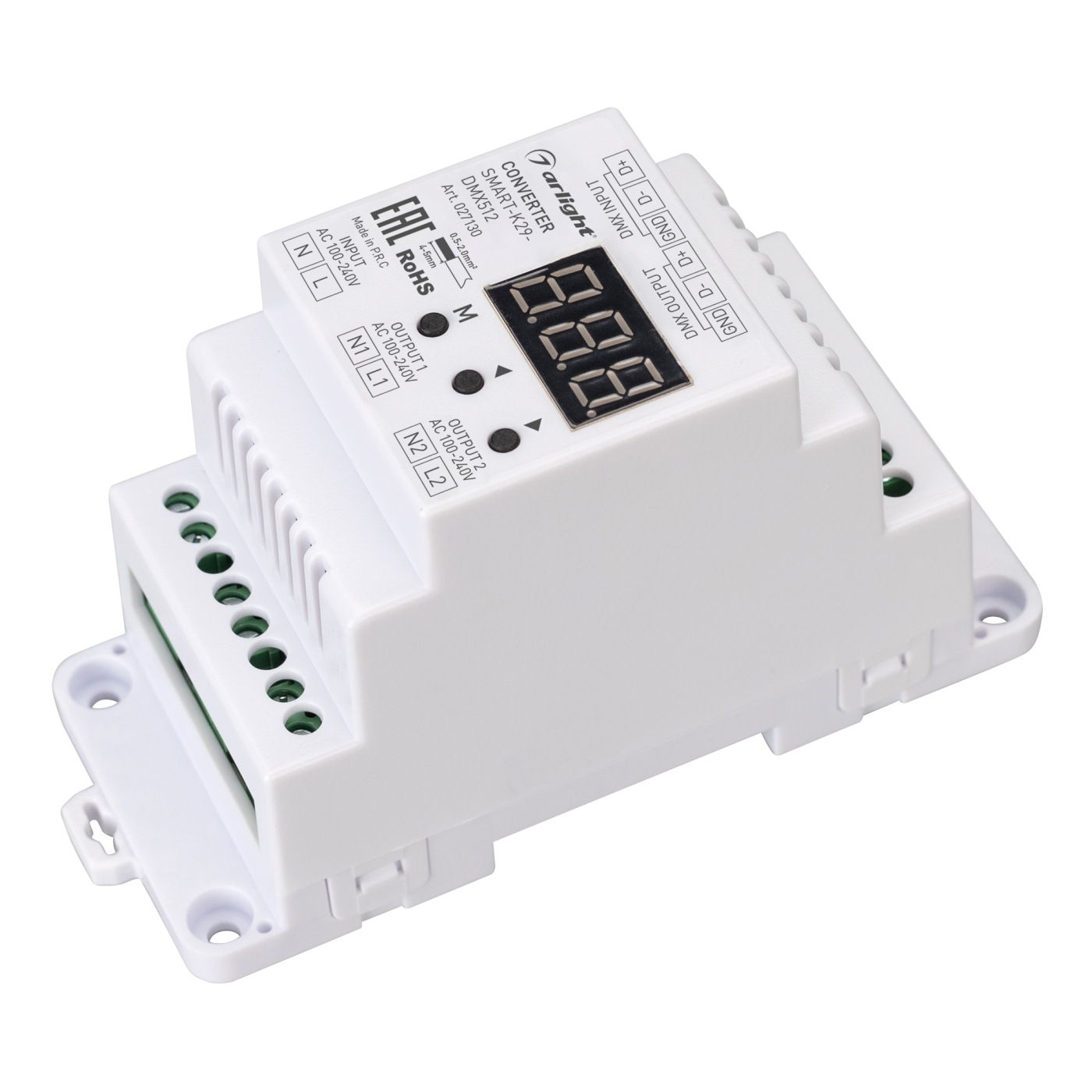 Конвертер SMART-K29-DMX512 (230V, 2x1.2A, TRIAC, DIN) (Arlight, Пластик) intelligent arlight конвертер 0 10в ty 310 suf 230v 10a intelligent arlight
