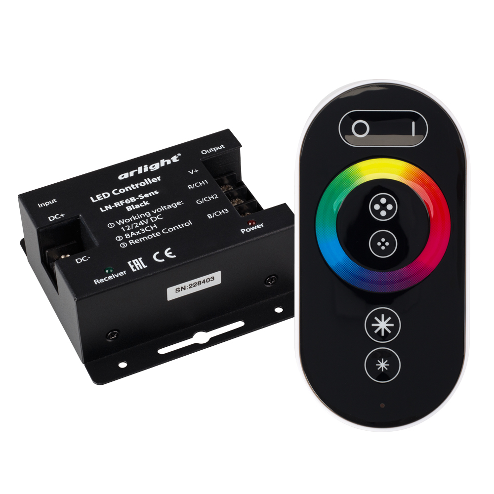 Контроллер LN-RF6B-Sens Black (12-24V, 3x8A) (Arlight, IP20 Металл, 1 год) контроллер hx 802se 2 6144 pix 5 24v sd карта пду arlight