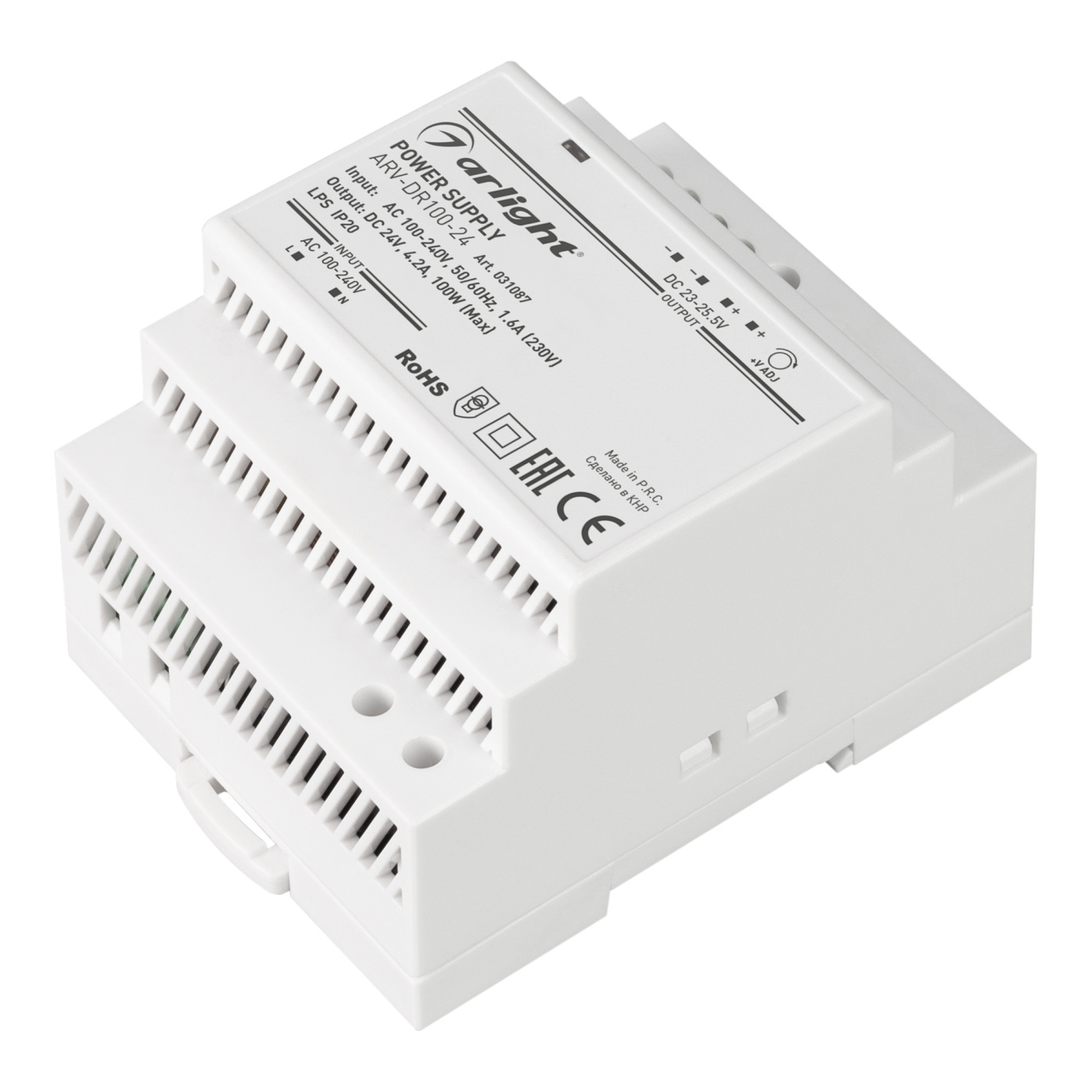 Блок питания ARV-DR100-24 (24V, 4.2A, 100W) (Arlight, IP20 DIN-рейка) бесперебойные источники питания powercom стабилизатор напряжения tca 3000 white