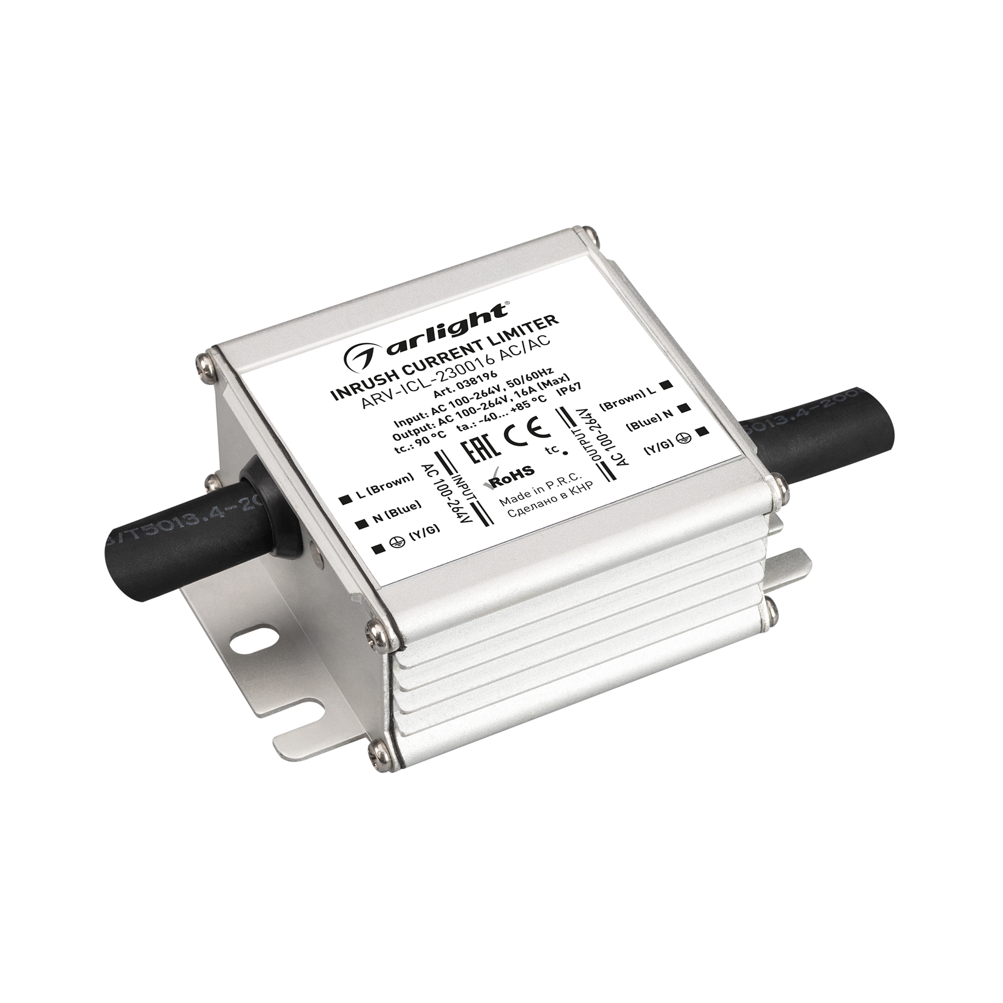 Блок питания ARV-ICL-230016 AC/AC (100-264V, 16A, Inrush current limiter) (Arlight, IP67 Металл, 5 лет) шлейф питания arl 22awg 4wire cu arlight