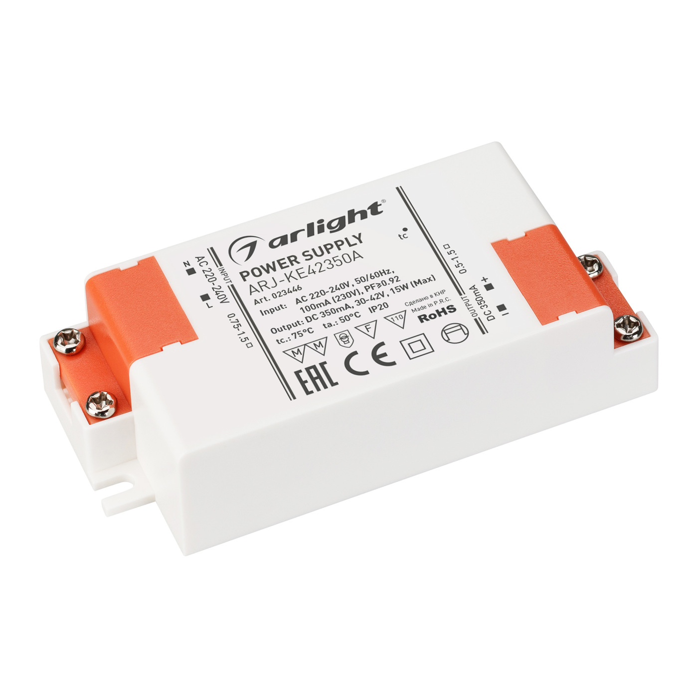 Блок питания ARJ-KE42350A (15W, 350mA, PFC) (Arlight, IP20 Пластик, 5 лет) импульсный блок питания apeyron electrics для светодиодной ленты 24 в 36 вт ip20