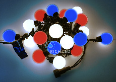 Светодиодная гирлянда большие шарики Rich LED 5 м, 20 шариков, 220 В, соединяемая, бело-сине-красная, черный провод, RL-S5-20C-40B-B/WBR