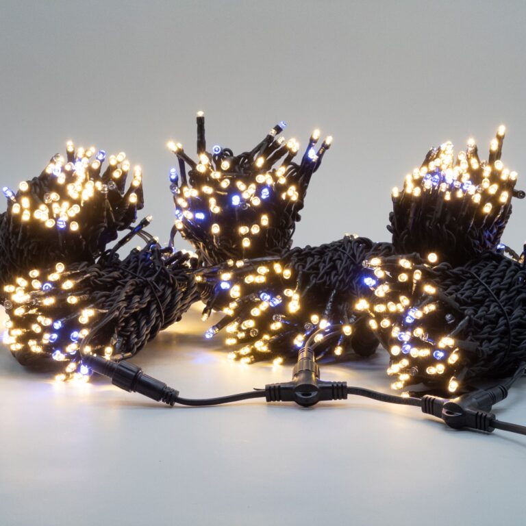 Комплект 3 Тепло-Белых Нити по 20м с Мерцанием Белого Диода 600 LED Провод Черный Каучук 23мм IP54 13490₽