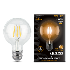 Лампа Gauss Filament G95 6W 630lm 2700К Е27 LED 1/21