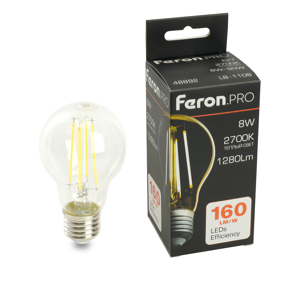 Лампа светодиодная FeronPRO LB-1108 Шар E27 1280LM 8W 175-265V 2700K 1335₽