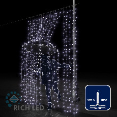 Светодиодная занавеса 600 LED, 58 Ватт, IP54, для улицы и помещения, провод Прозрачный, Свечение: постоянное, RL-C2*3-T/W