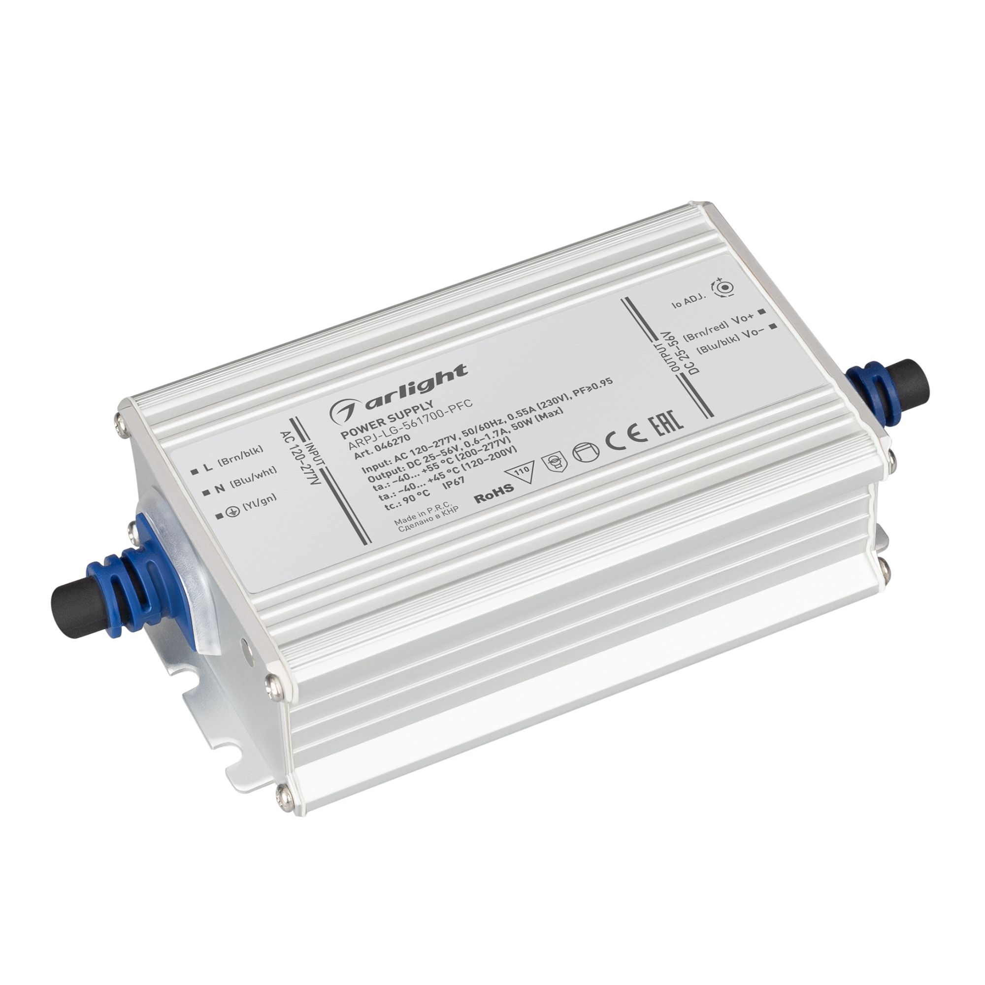 

Блок питания ARPJ-LG-561700-PFC (50W, 25-56V, 0.6-1.7A) (Arlight, IP67 Металл, 5 лет), 046270