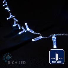 Светодиодная гирлянда Rich LED 5 м, 72 LED, 220 В, не соединяемая, влагозащитный колпачок, белая, прозрачный провод, RL-S5N-72L-220V-CT/W