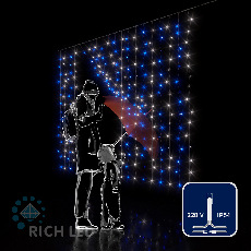 Светодиодная занавеса 300 LED, 16 Ватт, IP54, для улицы и помещения, провод Прозрачный, Свечение: постоянное, RL-CS2*1.5-T/BW