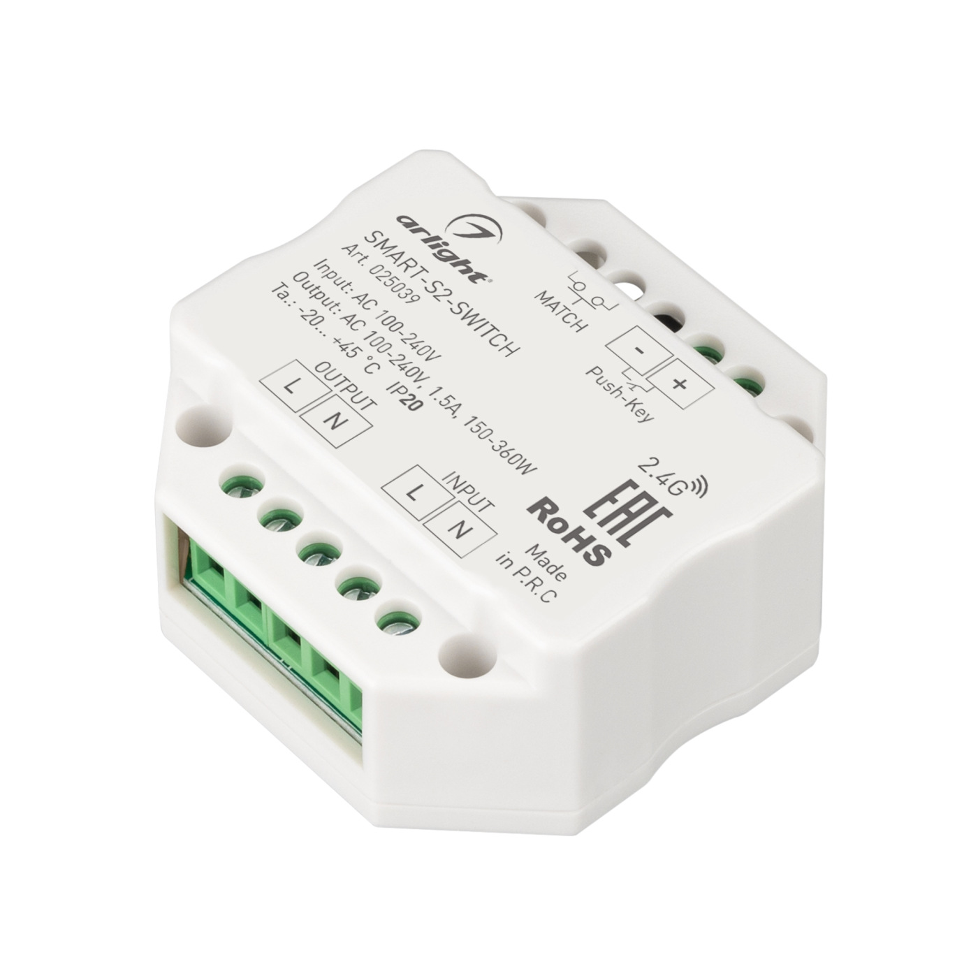 Контроллер-выключатель SMART-S2-SWITCH (230V, 1.5A, 2.4G) (Arlight, IP20 Пластик, 5 лет) умный выключатель одноклавишный xiaomi mijia smart switch ble single fire white dhkg01cm