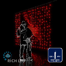 Светодиодная занавеса 300 LED, 16 Ватт, IP54, для улицы и помещения, провод Прозрачный, Свечение: постоянное, RL-CS2*1.5-T/R