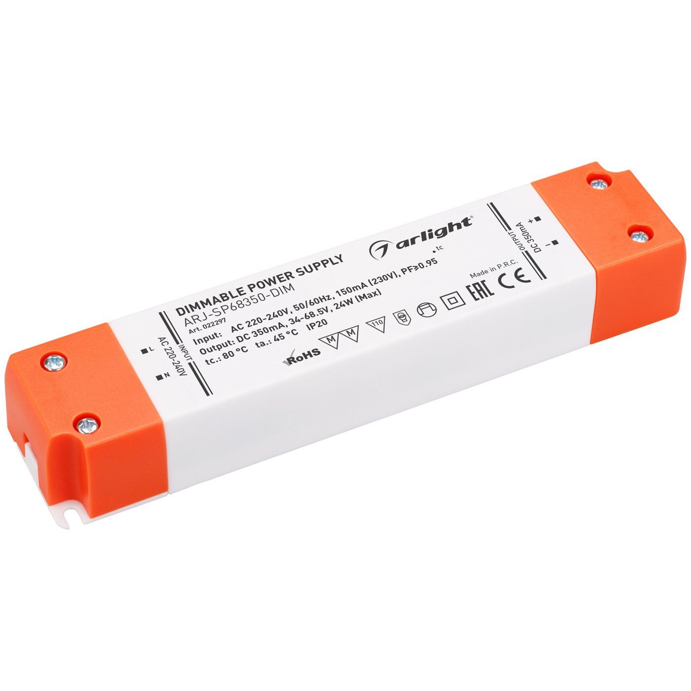 Блок питания ARJ-SP68350-DIM (24W, 350mA, PFC, Triac) (Arlight, IP20 Пластик, 3 года) импульсный блок питания apeyron electrics для светодиодной ленты 24 в 36 вт ip20