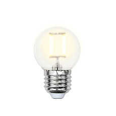 Лампа светодиодная филаментная Uniel Е27 6W 3000K матовая LED-G45-6W/WW/E27/FR PLS02WH UL-00000302