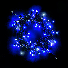 Гирлянда Нить 10м Синяя с Мерцанием Белого Диода 220В, 75 LED, Провод Черный Каучук, IP54