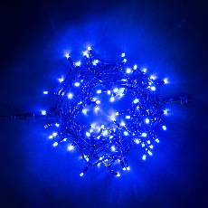 Гирлянда Нить 10м Синяя с Мерцанием Каждого Диода 220В, 75 LED, Провод Черный Каучук, IP54