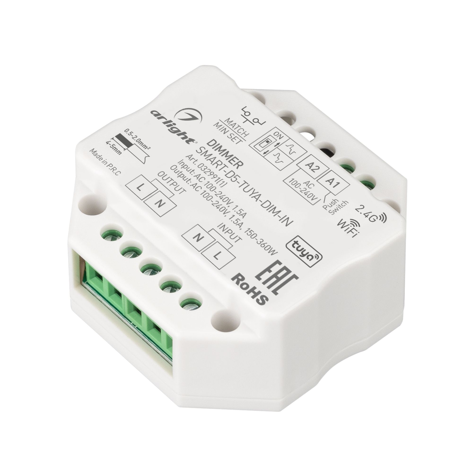 Диммер SMART-D5-TUYA-DIM-IN (230V, 1.5A, TRIAC, WiFi, 2.4G) (Arlight, IP20 Пластик, 5 лет) 2pcs smart wifi led bulb