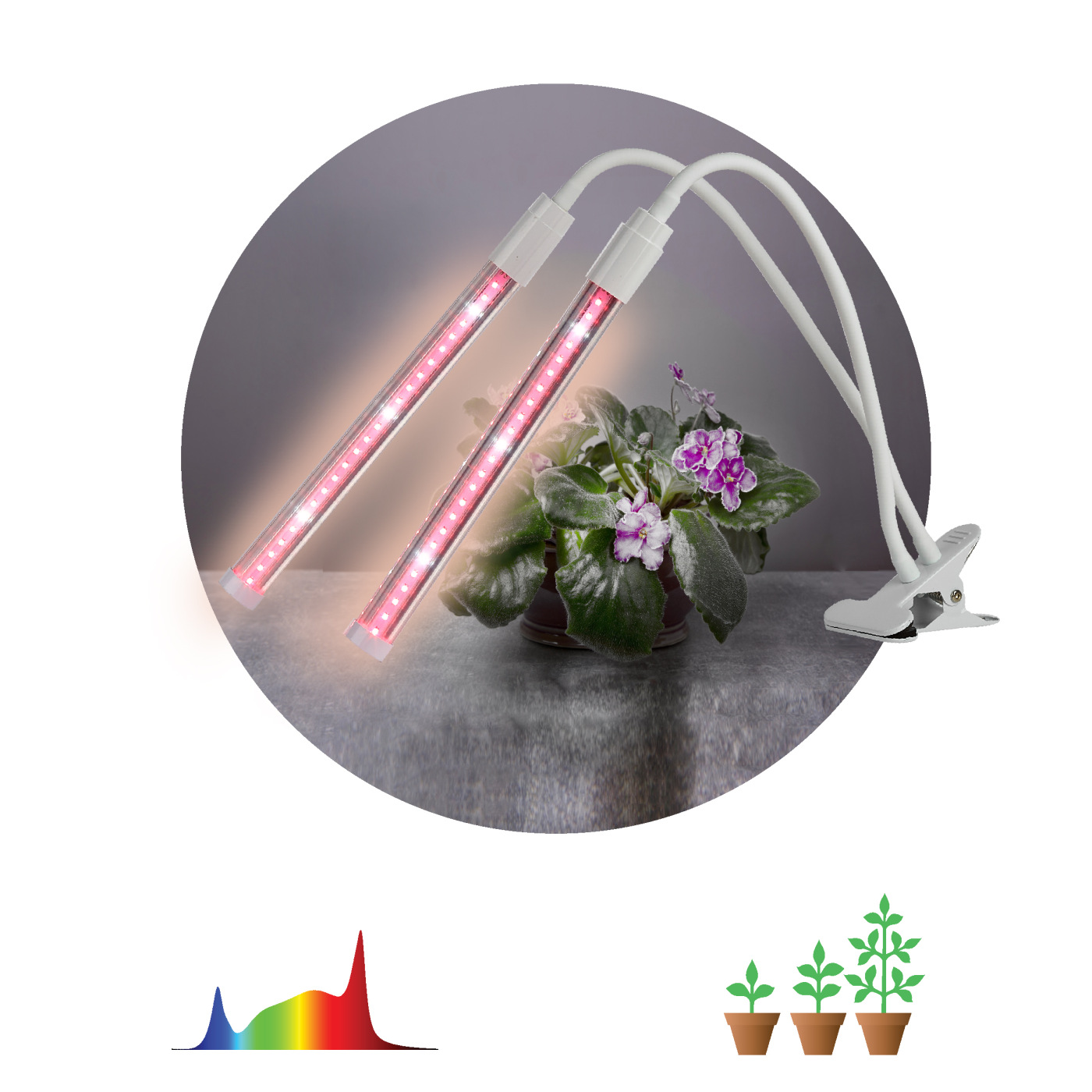 Светильник для растений на прищепке ЭРА FITO-20W-АLED-L полного спектра 12 Вт белый настольный светильник для растений эра fito 20w qled g полного спектра 20 вт серый