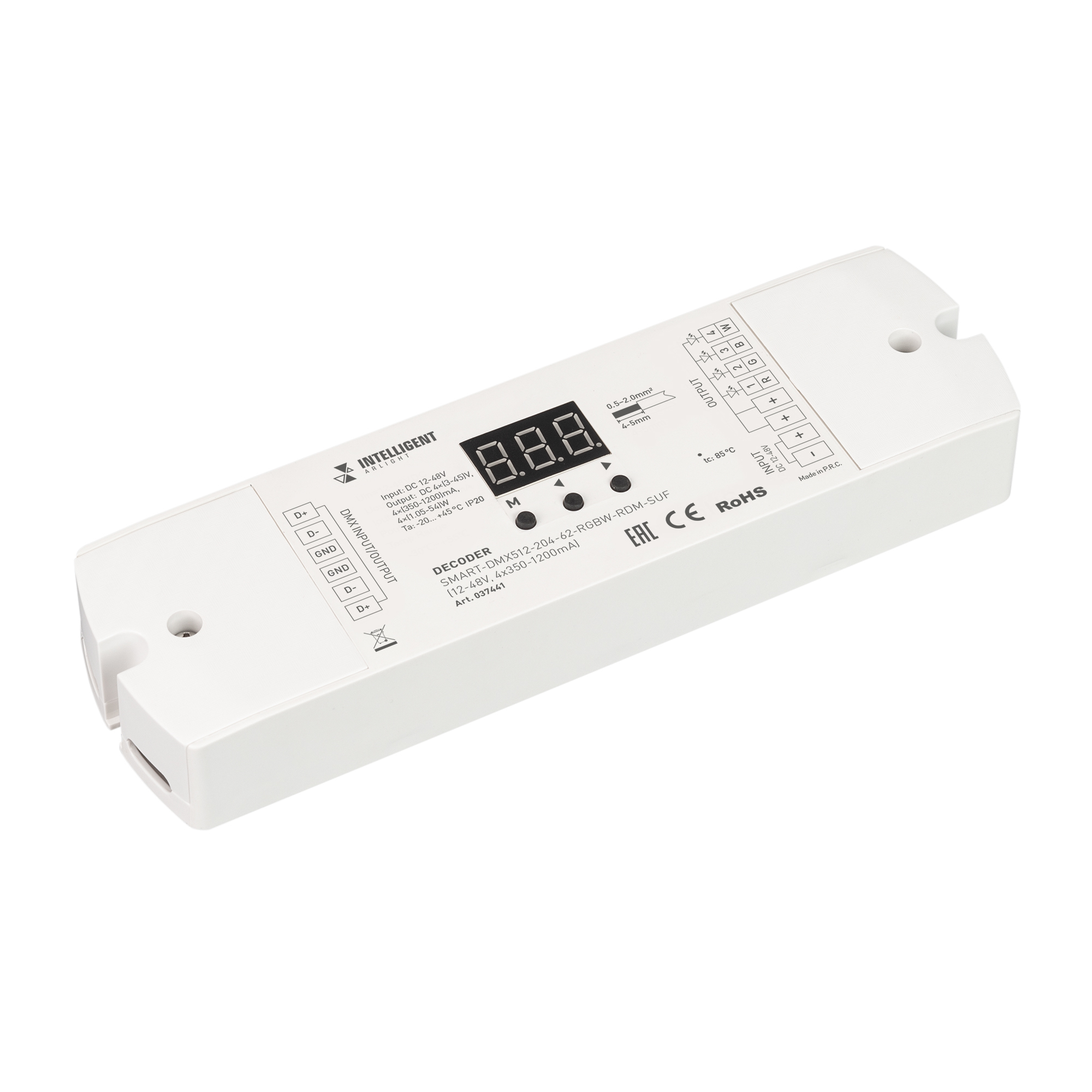 INTELLIGENT ARLIGHT Декодер SMART-DMX512-204-62-RGBW-RDM-SUF (12-48V, 4x350-1200mA) (IARL, IP20 Пластик, 5 лет) 2 4g ism dmx512 беспроводной женский xlr приемник контроллер освещения с антенной