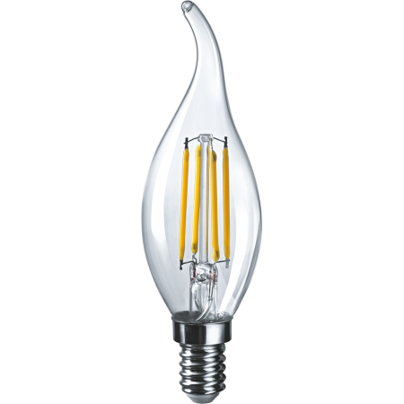 Лампа светодиодная LED 6Вт Е14 230В 4000К NLL-F-FC35-6-230-4K-E14 свеча на ветру прозрачная