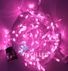 Светодиодная гирлянда Rich LED 10 м, 100 LED, 24 В, соединяемая, розовая, прозрачный провод RL-S10C-24V-T/P