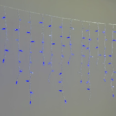 Гирлянда Бахрома 3,2 x 0,9 м Синяя с Мерцанием Белого Диода 220В, 168 LED, Провод Белый К