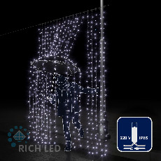 Светодиодный занавес (дождь) Rich LED 2*3 м, влагозащитный колпачок IP65, белый, прозрачный провод, RL-C2*3-CT/W