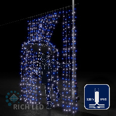 Светодиодный занавес (дождь) Rich LED 2*3 м, влагозащитный колпачок, сине-белый, белый провод, RL-C2*3-CW/BW