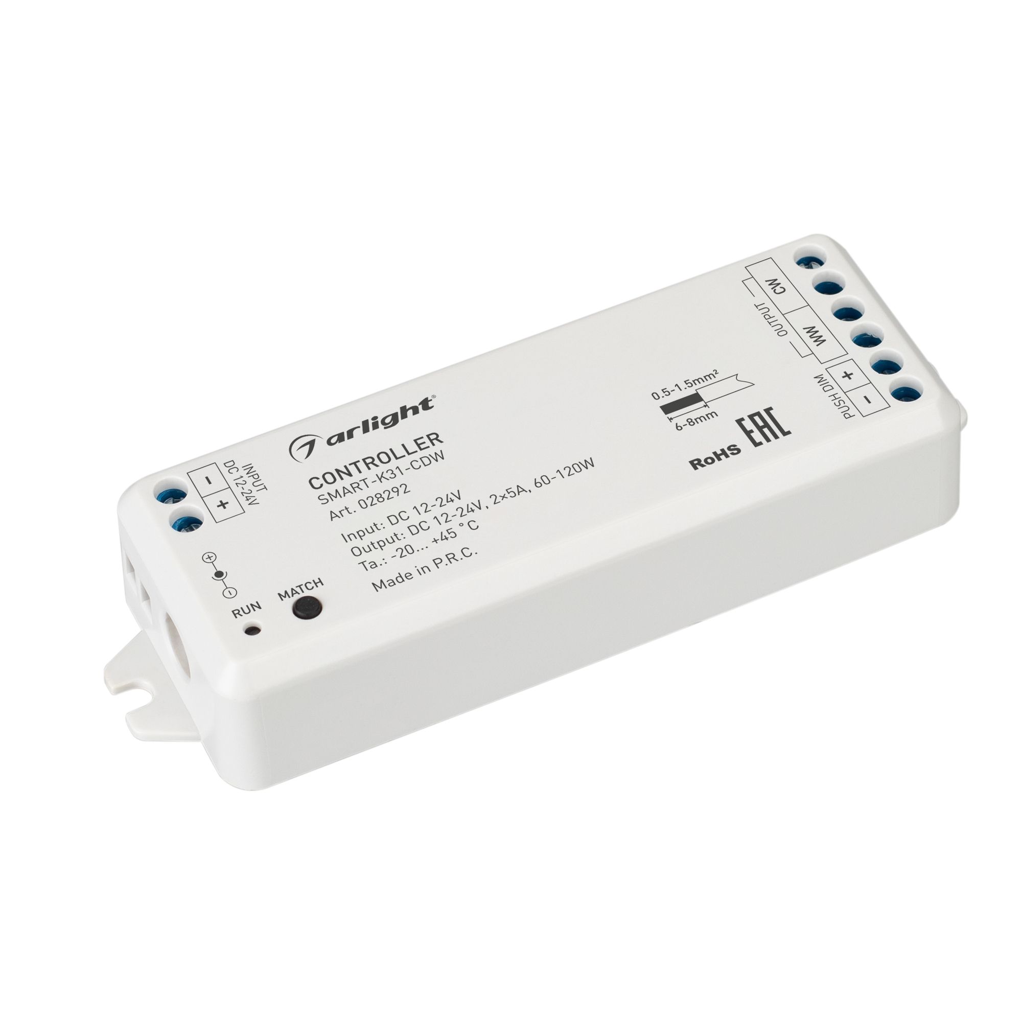 Контроллер SMART-K31-CDW (12-24V, 2x5A, 2.4G) (Arlight, IP20 Пластик, 5 лет) сетевой фильтр gosund smart plug p1 3 розетки с заземлением 65x40 мм 1 м 3680 вт белый
