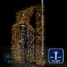 Светодиодная занавеса 600 LED, 52 Ватт, IP54, для улицы и помещения, провод Прозрачный, Свечение: мерцание, RL-C2*3F-T/WW