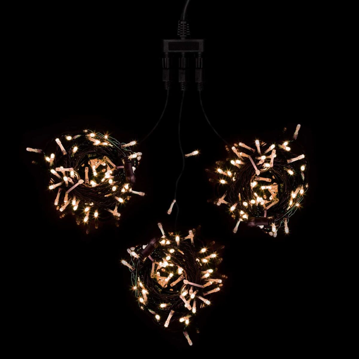 

Комплект 3 Тепло-Белых Нити по 20м, 600 LED, Провод Черный ПВХ, IP54, KDD600-11-1WW